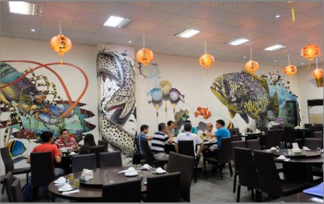灵山海鲜餐厅墙体彩绘